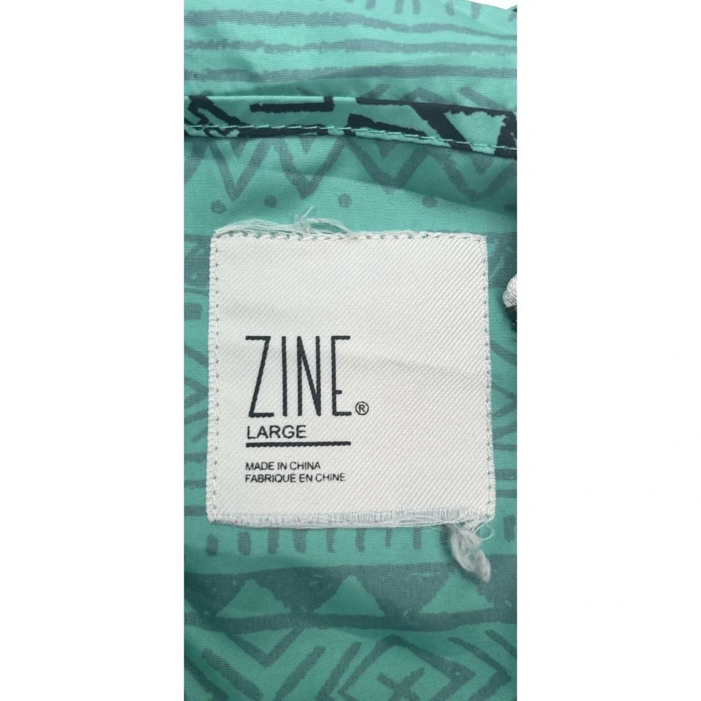 Zine women's Teal Athletic Aztec‎ full zip hooded windbreaker jacket size Large